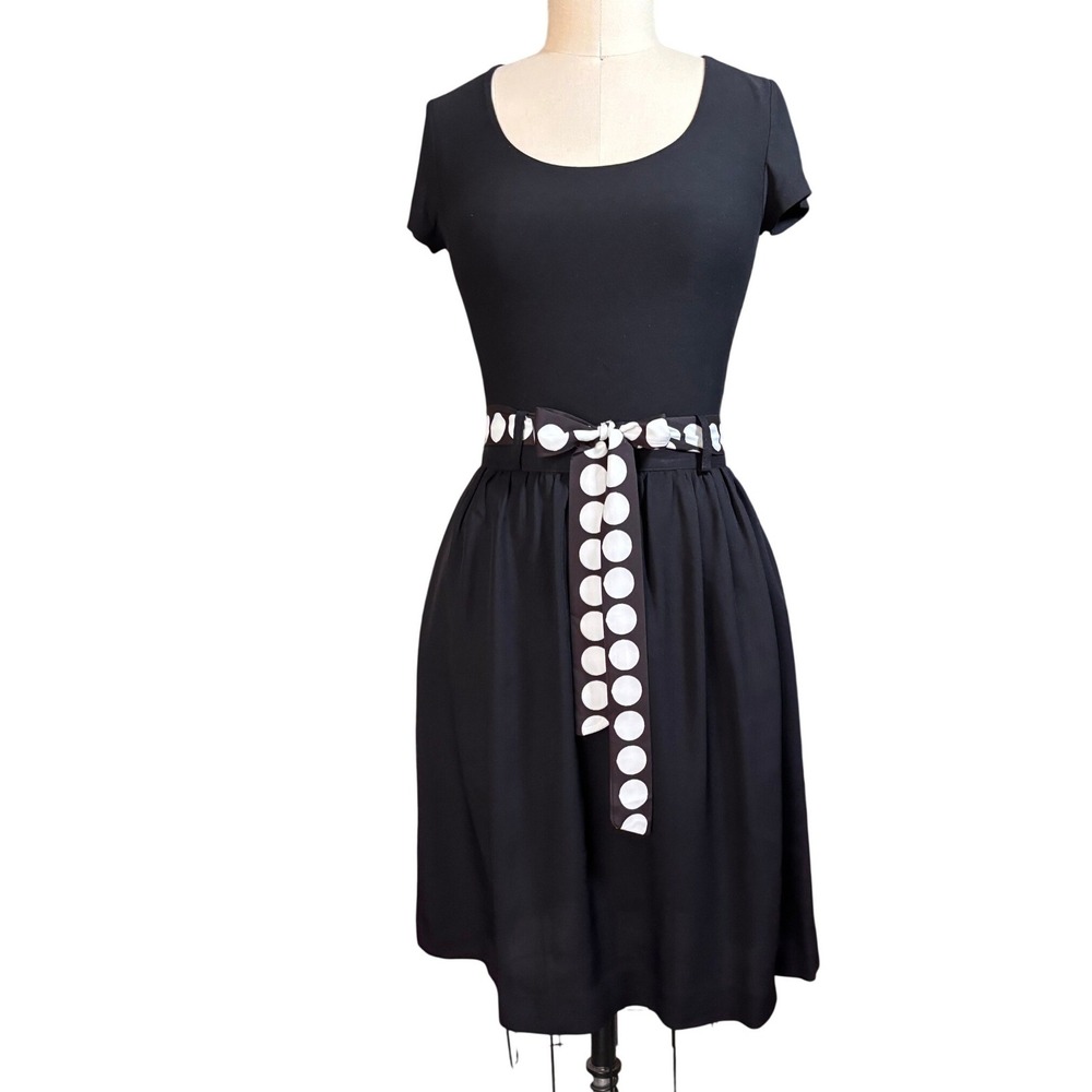 Polka Dot Belted Pockets Michele A-Line Skirt Midi Black Vintage M